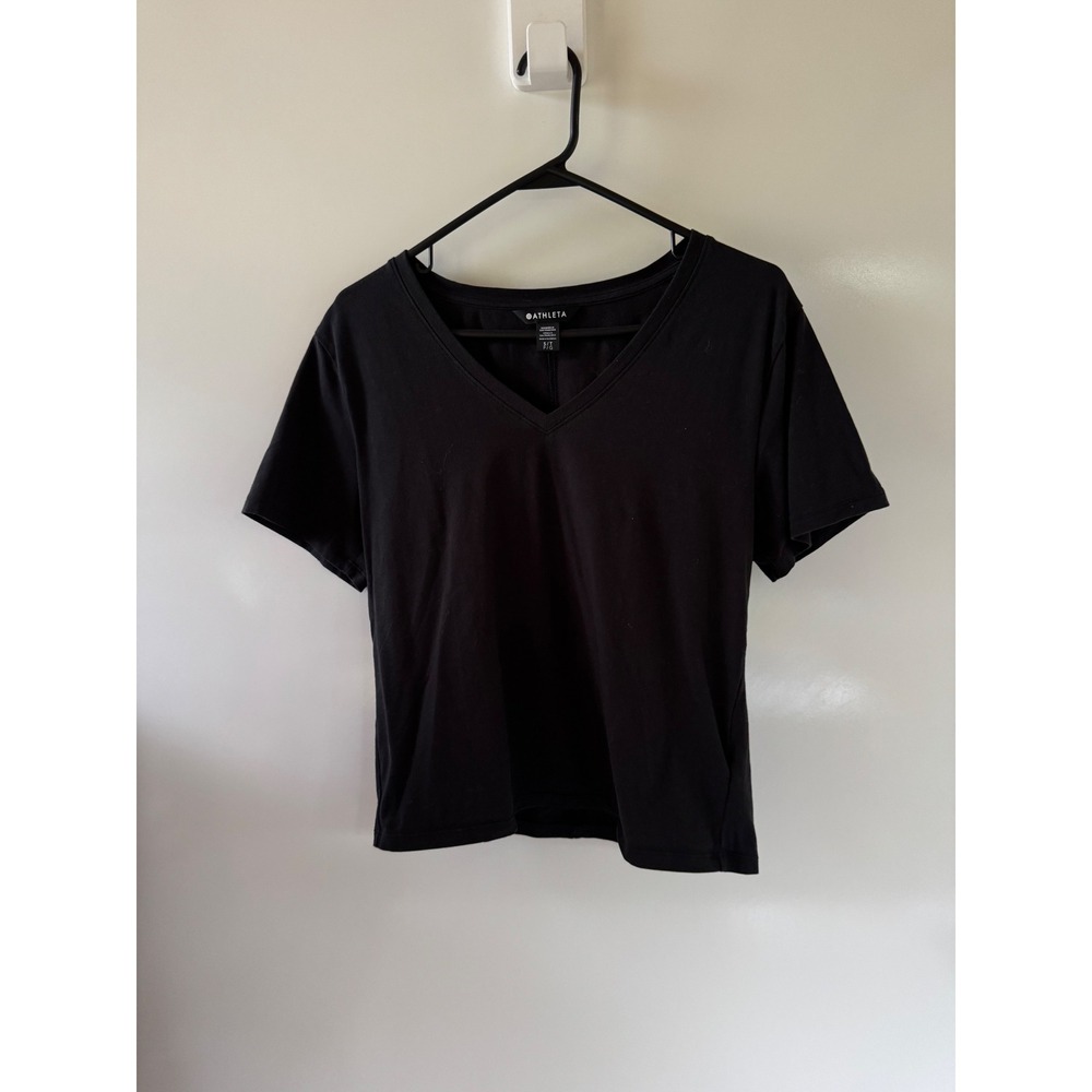 Athleta Womens Essential V-Neck Short Sleeve Tee Black Supima Cotton Small